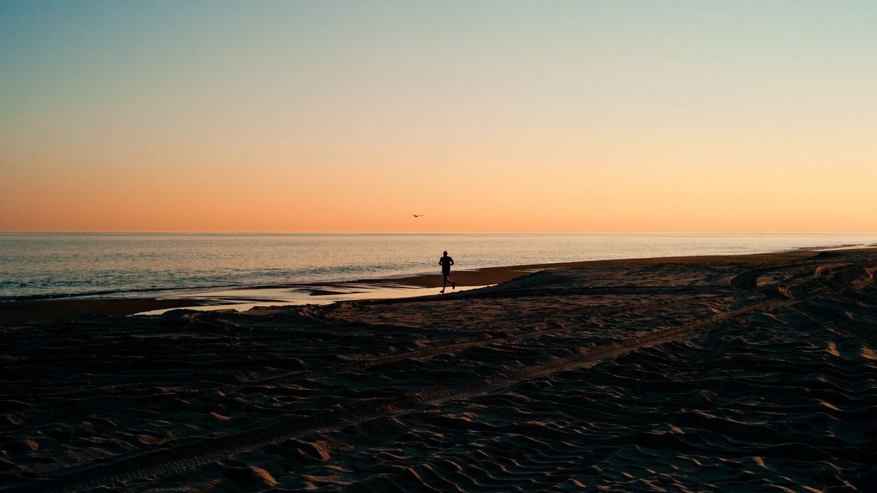 Wallpaper silhouette, sea, coast, sunset, sand