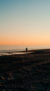 Preview wallpaper silhouette, sea, coast, sunset, sand