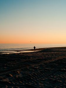 Preview wallpaper silhouette, sea, coast, sunset, sand