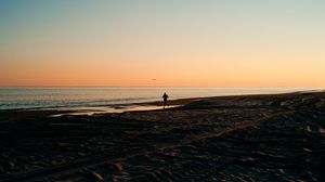 Preview wallpaper silhouette, sea, coast, sunset, sand