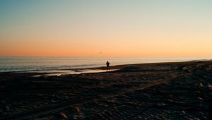 Preview wallpaper silhouette, sea, coast, sunset, sand