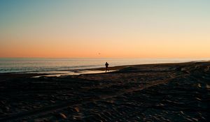 Preview wallpaper silhouette, sea, coast, sunset, sand