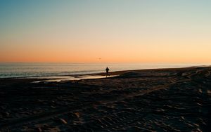 Preview wallpaper silhouette, sea, coast, sunset, sand