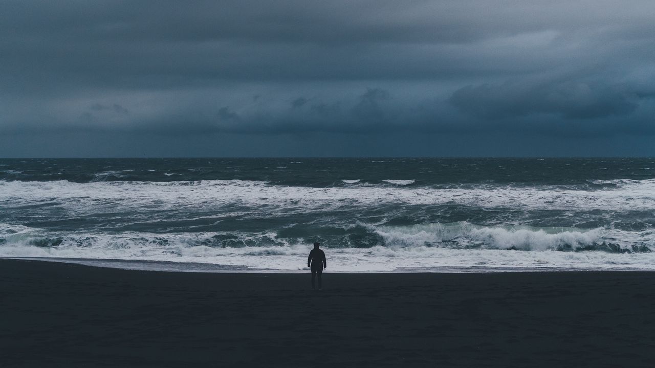Wallpaper silhouette, sea, storm, cloudy, waves, loneliness, lonely