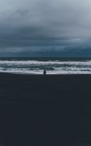 Preview wallpaper silhouette, sea, storm, cloudy, waves, loneliness, lonely