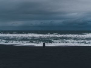 Preview wallpaper silhouette, sea, storm, cloudy, waves, loneliness, lonely