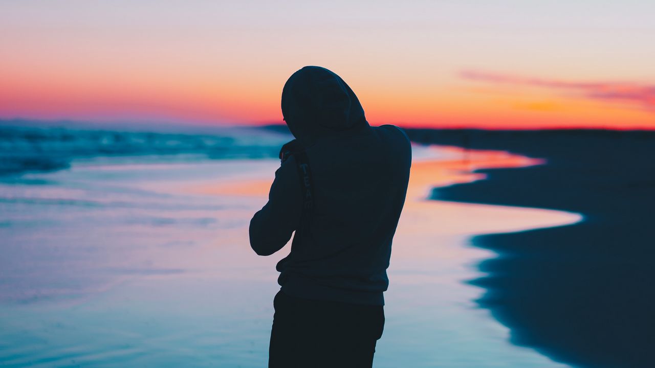 Wallpaper silhouette, sea, sunset, horizon, loneliness, solitude