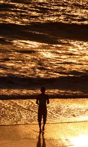 Preview wallpaper silhouette, sea, surf, sunset