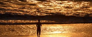 Preview wallpaper silhouette, sea, surf, sunset
