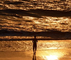 Preview wallpaper silhouette, sea, surf, sunset