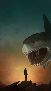 Preview wallpaper silhouette, shark, art, mouth, teeth, predator, illusion