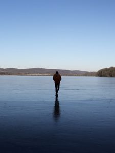 Preview wallpaper silhouette, shore, lake, alone