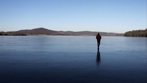 Preview wallpaper silhouette, shore, lake, alone