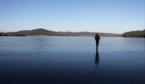 Preview wallpaper silhouette, shore, lake, alone