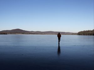 Preview wallpaper silhouette, shore, lake, alone