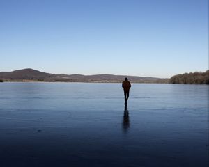 Preview wallpaper silhouette, shore, lake, alone