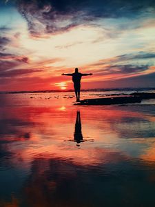 Preview wallpaper silhouette, shore, sunset, freedom, motivation