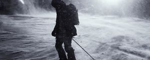 Preview wallpaper silhouette, skier, skiing, snow, night