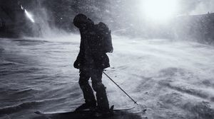 Preview wallpaper silhouette, skier, skiing, snow, night