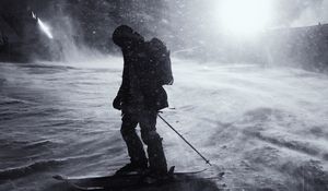 Preview wallpaper silhouette, skier, skiing, snow, night