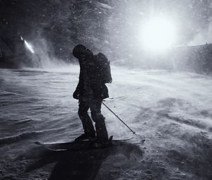 Preview wallpaper silhouette, skier, skiing, snow, night