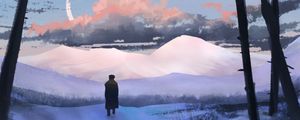 Preview wallpaper silhouette, snow, snowdrifts, clouds, winter, art
