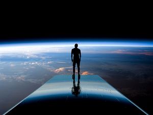 Preview wallpaper silhouette, space, planets, atmosphere, glow, view