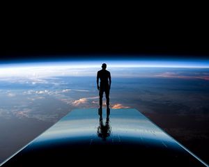 Preview wallpaper silhouette, space, planets, atmosphere, glow, view