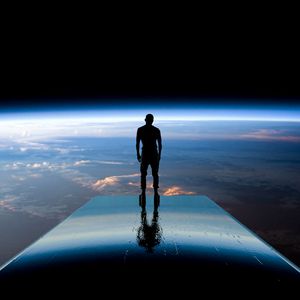 Preview wallpaper silhouette, space, planets, atmosphere, glow, view