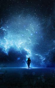 Preview wallpaper silhouette, space, running, dark, blue