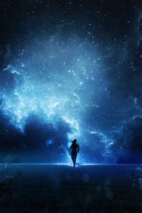 Preview wallpaper silhouette, space, running, dark, blue