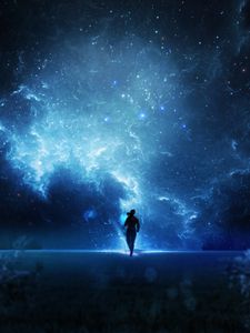 Preview wallpaper silhouette, space, running, dark, blue