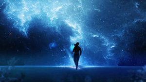 Preview wallpaper silhouette, space, running, dark, blue