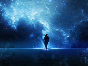 Preview wallpaper silhouette, space, running, dark, blue