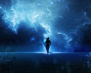 Preview wallpaper silhouette, space, running, dark, blue