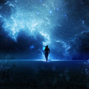 Preview wallpaper silhouette, space, running, dark, blue