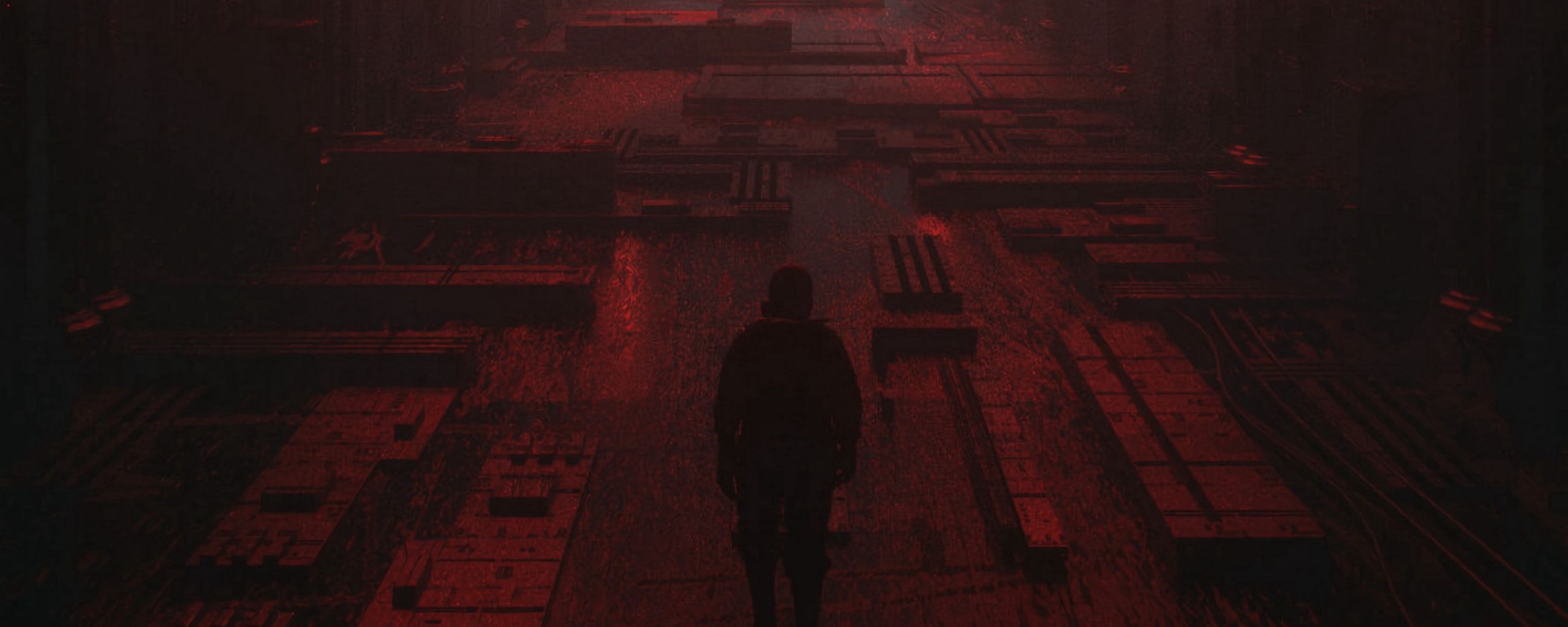 2560x1024 Wallpaper silhouette, space, sci-fi, fantasy, cyberpunk, future