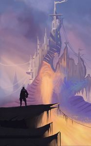 Preview wallpaper silhouette, spacesuit, castle, fantasy, art