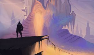 Preview wallpaper silhouette, spacesuit, castle, fantasy, art