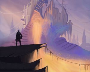 Preview wallpaper silhouette, spacesuit, castle, fantasy, art