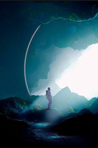 Preview wallpaper silhouette, spacesuit, cave, art