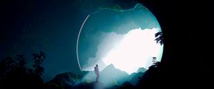 Preview wallpaper silhouette, spacesuit, cave, art