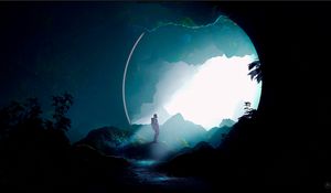 Preview wallpaper silhouette, spacesuit, cave, art