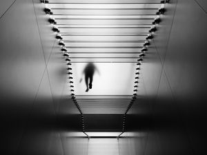 Preview wallpaper silhouette, stairs, bw, transparent