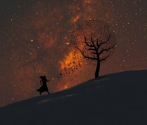 Preview wallpaper silhouette, starry sky, art, music, wood