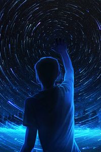 Preview wallpaper silhouette, starry sky, art, night, shine, blue