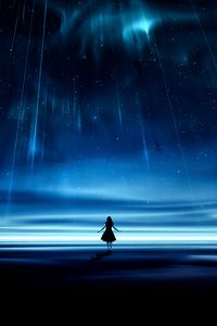 Preview wallpaper silhouette, starry sky, lights, night, dark