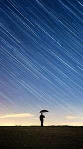 Preview wallpaper silhouette, starry sky, long exposure, movement, field