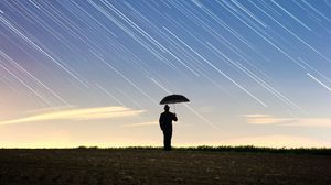Preview wallpaper silhouette, starry sky, long exposure, movement, field