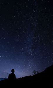 Preview wallpaper silhouette, starry sky, man, night